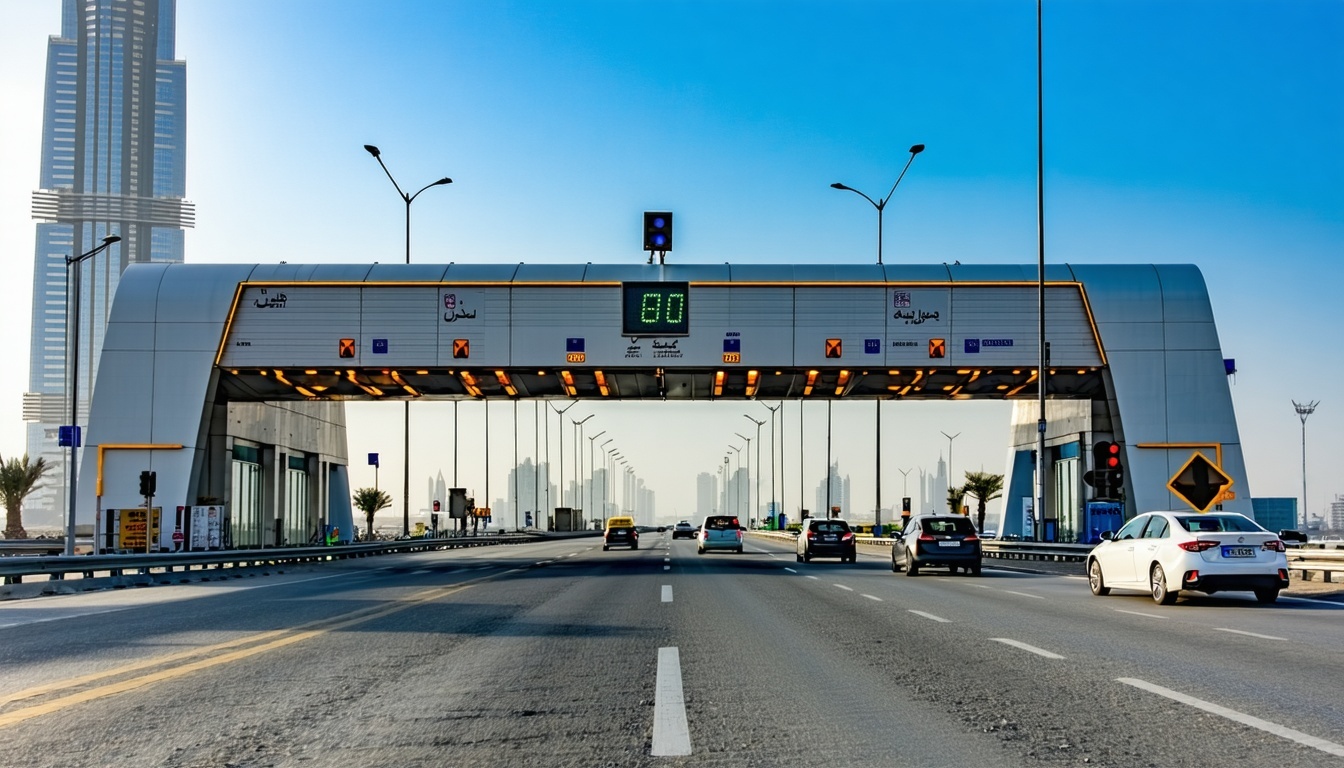 Modern Dubai toll gate with vehicles passing smoothly