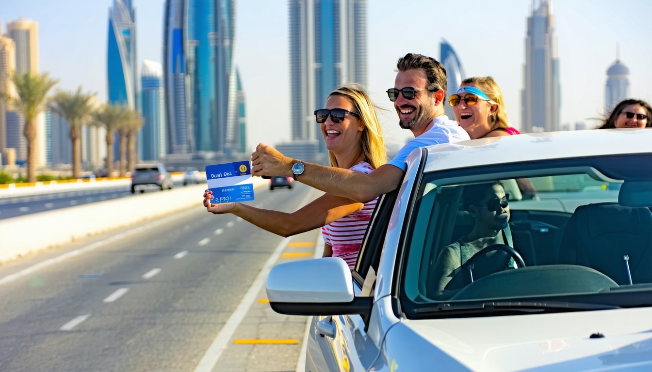 Tourists using rental car with Dubai toll pass